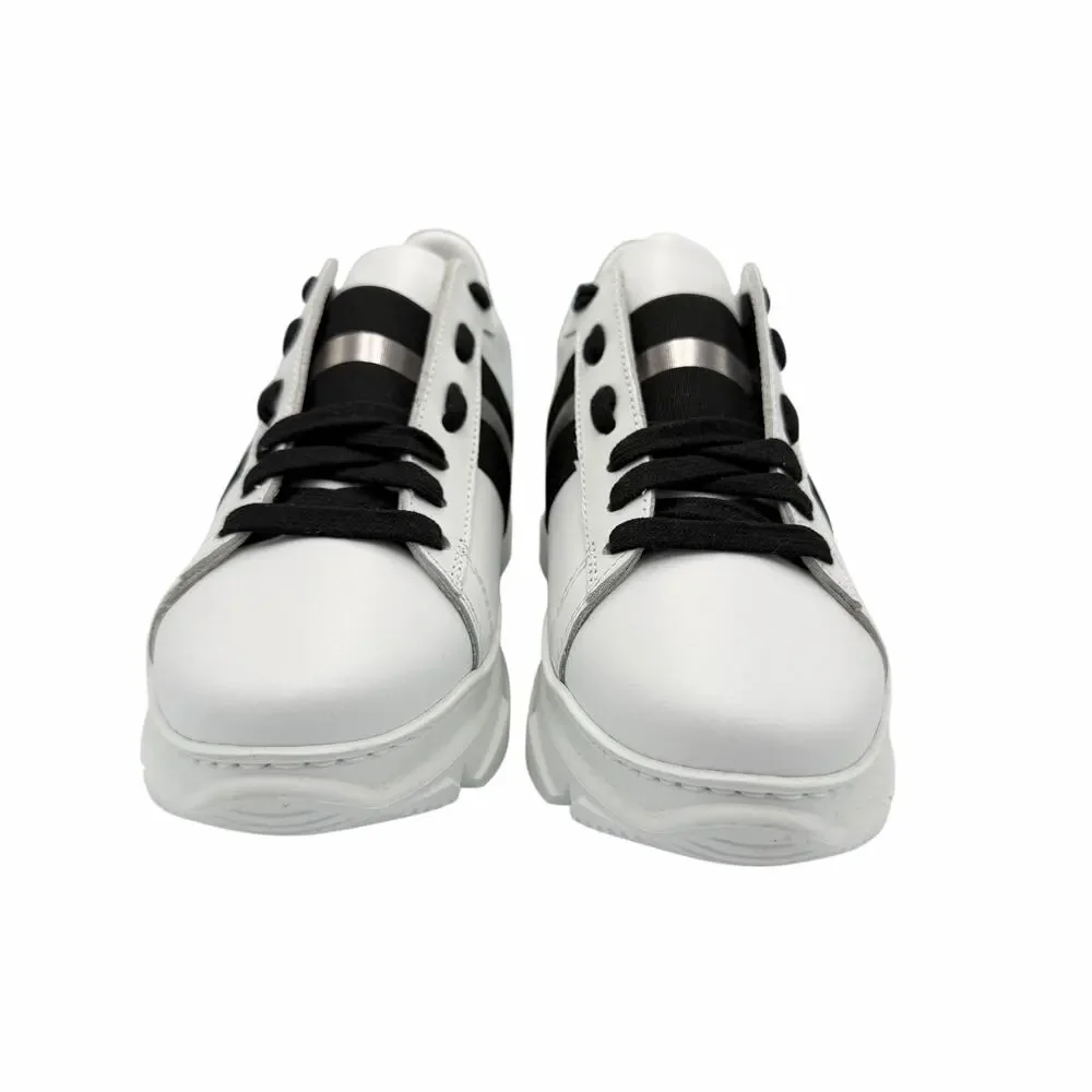 M. Gemi NEW Volata Grande White Leather Black Metallic Stripe Chunky Sneakers